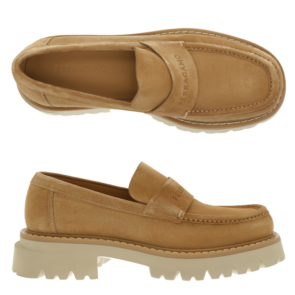 Salvatore Ferragamo Fergal Moccasin Loafer Beige Suede Leather Size 12 New